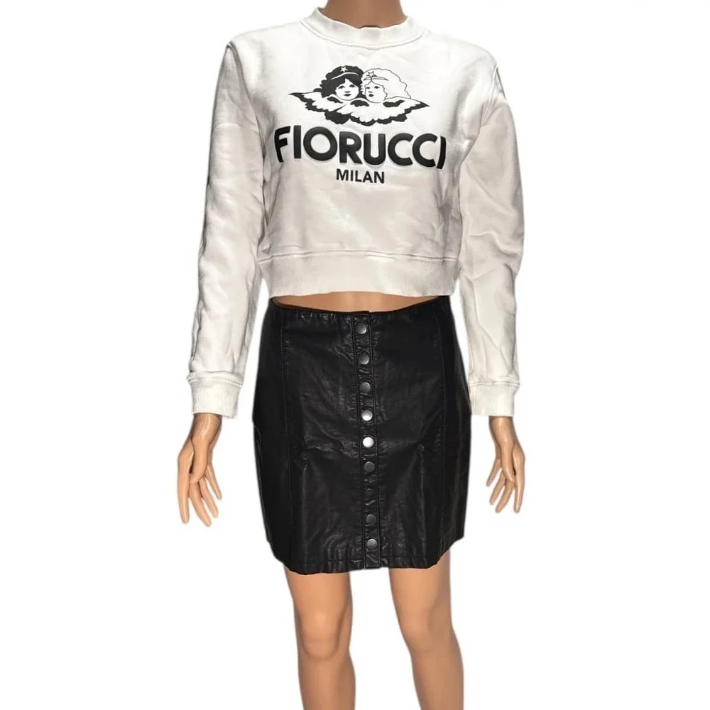 Free People Faux Leather Snap Front Skirt Black‎ NWT Size 6